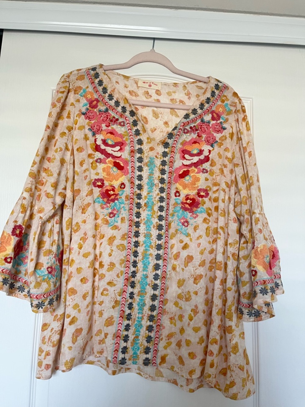 Savanna Jane Cream Embroidered Boho Tunic with Pink, Yellow & Teal Accents